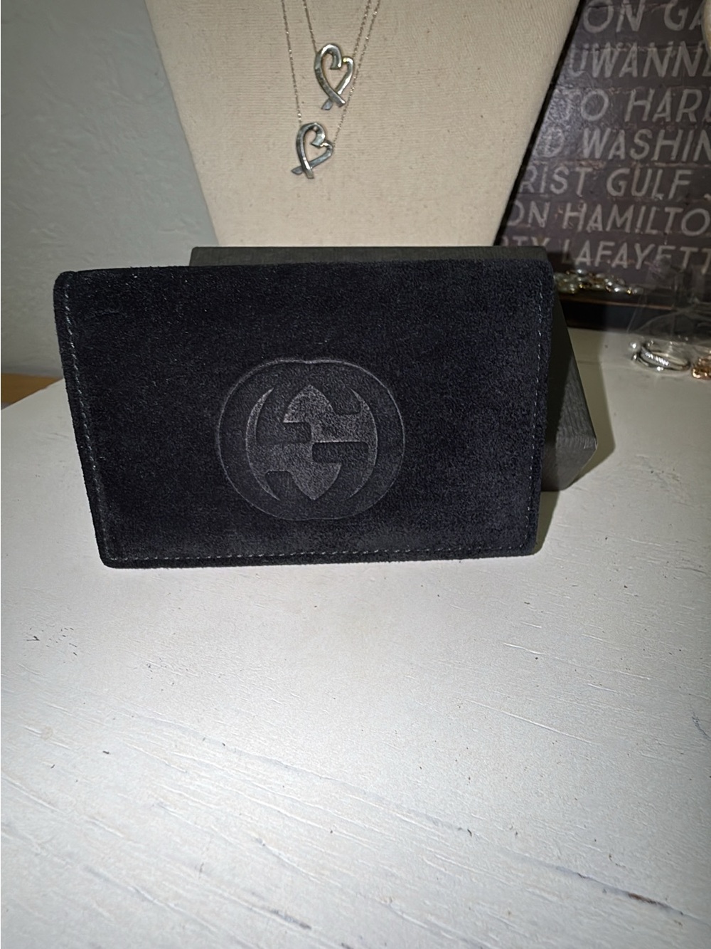 Vintage GUCCI black suede Key holder in box authenticity certification